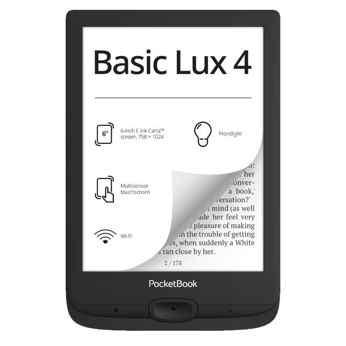 ЭлектроннаякнигаPocketBook618BasicLux,сенсорныйэкран,EInk,встроеннаяподсветка.(PB618-P-WW).