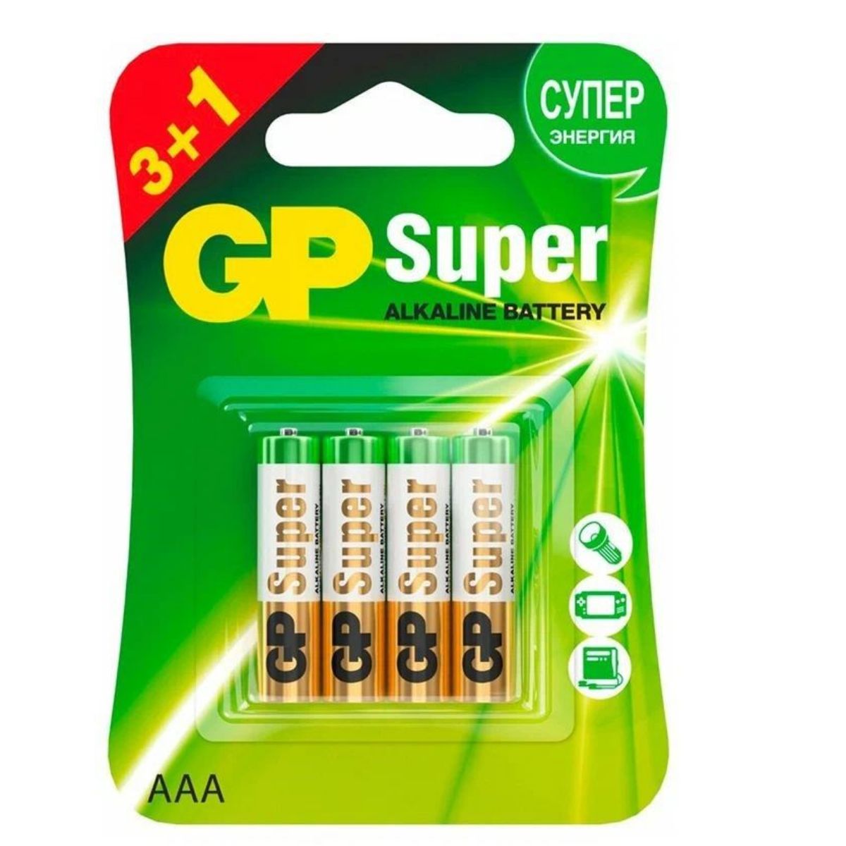 БатарейкиАААмизинчиковыеGPBatteriesSuperHighTech(LR03)щелочная(алкалиновая)1,5V,4шт.