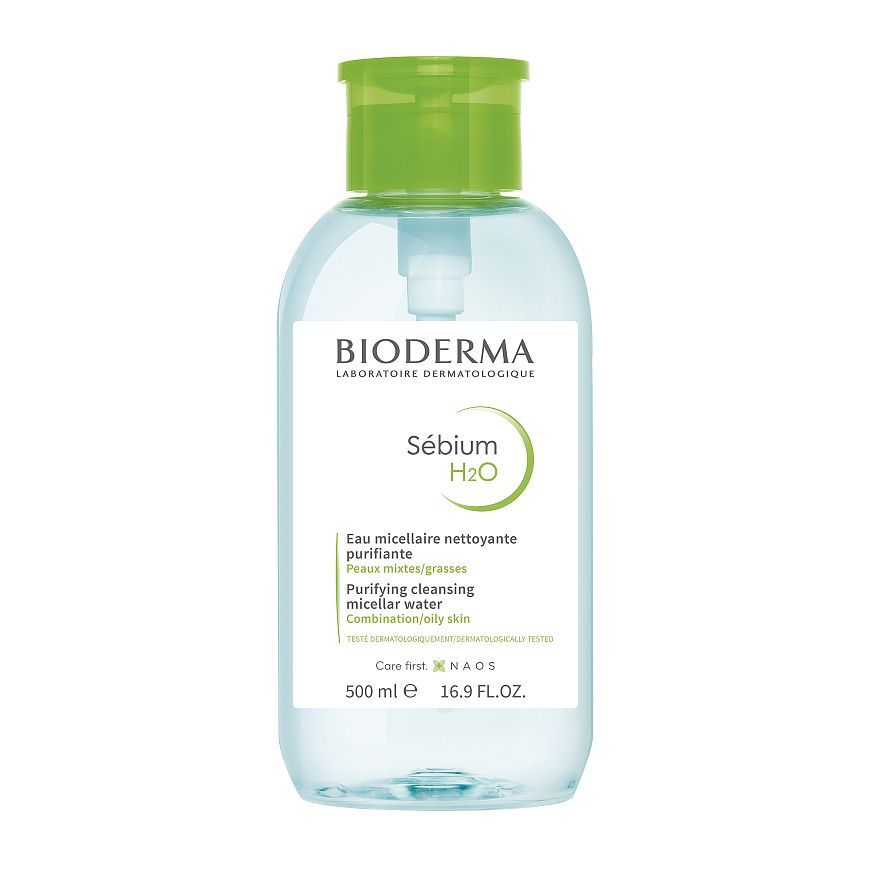 Биодерма для снятия макияжа с глаз Биодерма Себиум (Bioderma Sebium) H2O Вода очищающая с помпой, 500 мл - купить с