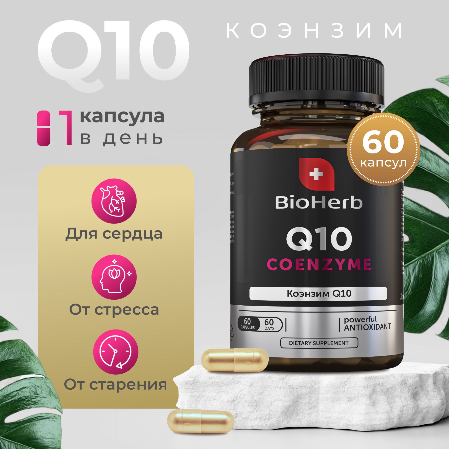 BioHerbБАДКоэнзимQ10,витаминыдлякрасотыимолодости,60капсул