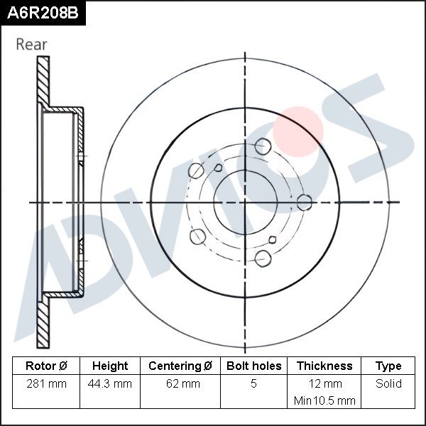 Дисктормознойзад.(R)CAMRY#V70RAV4#A50LEXUSNXAGZ10(14-)ADVICSA6R208B,oem4243178010