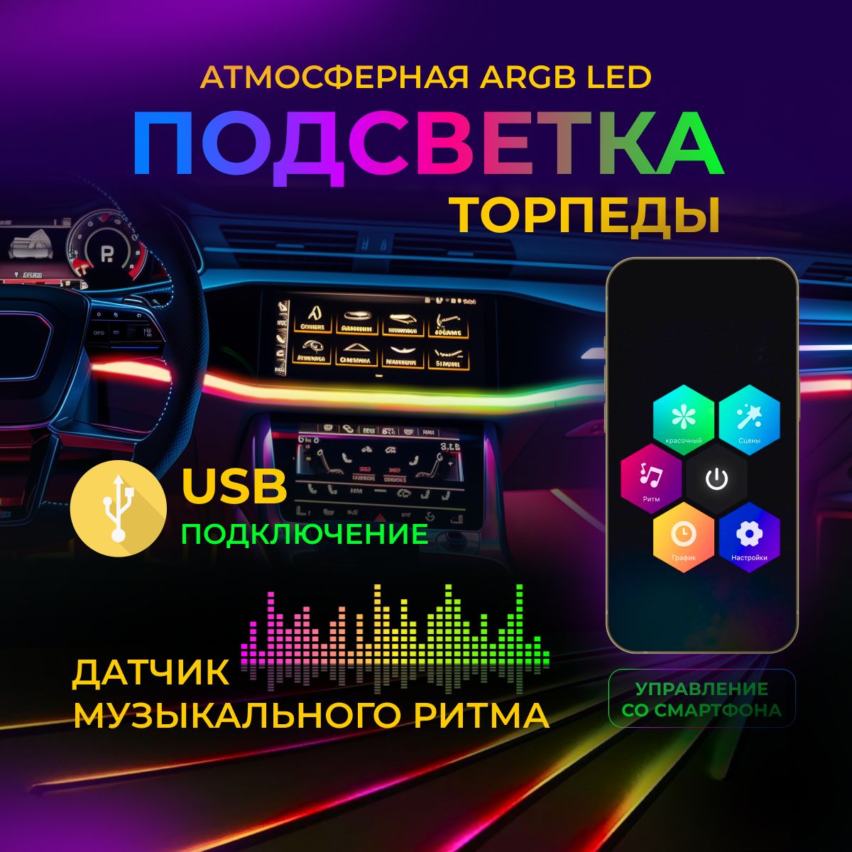 Комплект подсветки для автомобиля 1 шт. арт. ATP004