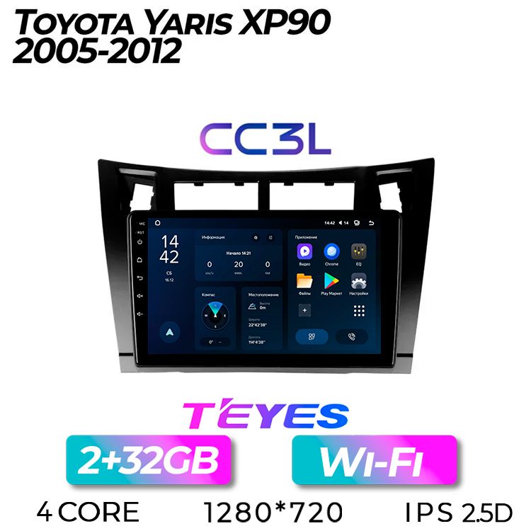 Штатная автомагнитола Teyes CC3L/ 2+32GB/ Toyota Yaris XP90/ Тойота Ярис ХР90/ головное устройство/ мультимедиа/ автомагнитола/ 2din/ магнитола android