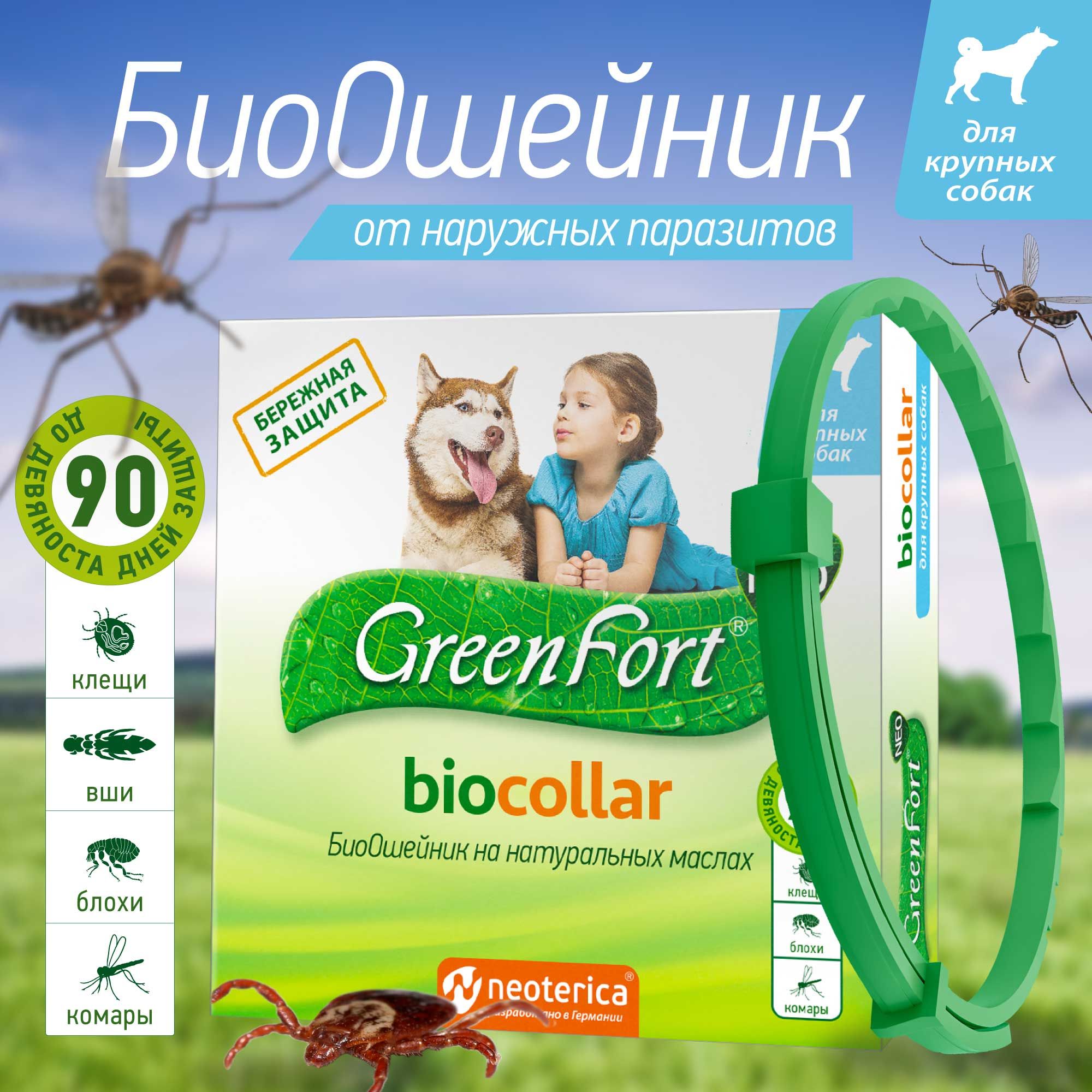 Ошейник от клещей и блох GreenFort для крупных собак 75 см