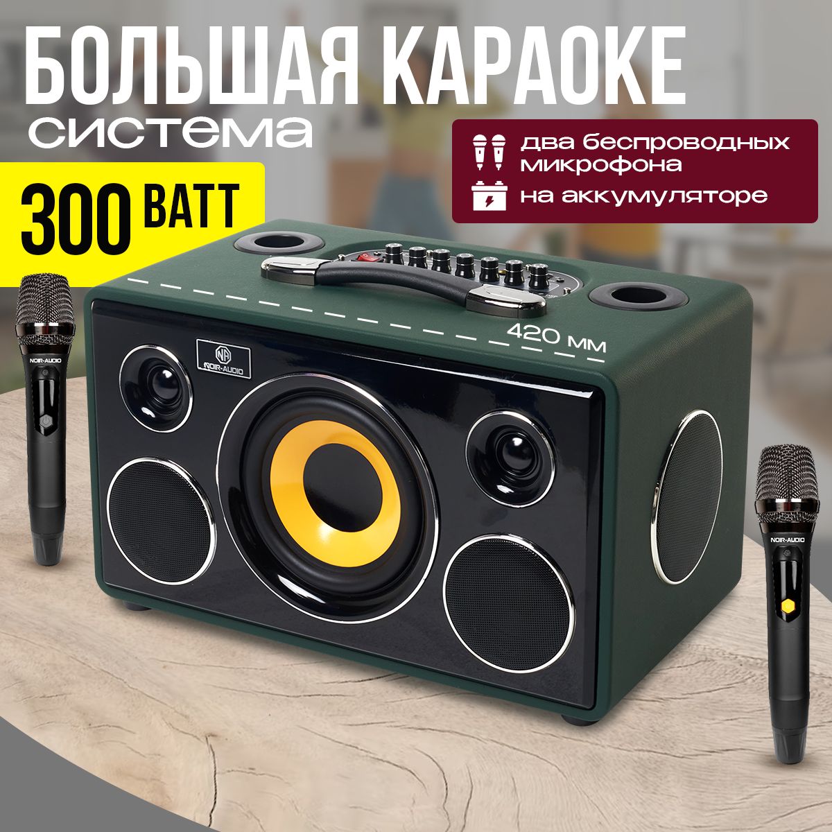 КараокесистемаNOIR-audioMAX-300сдвумябеспроводнымимикрофонами,сфункциейBluetoothиUSBразъемом