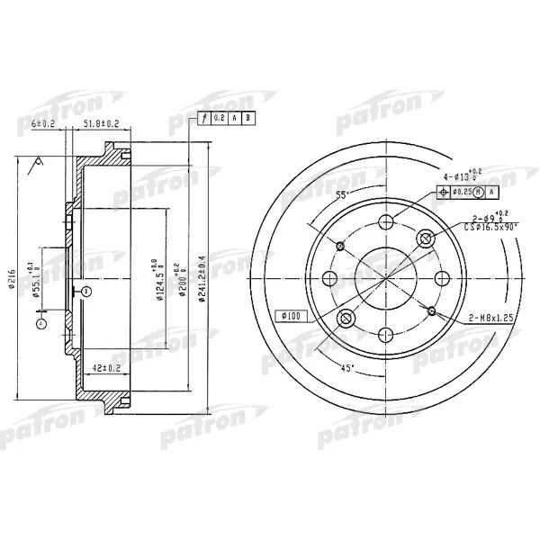 Барабан тормозной задн PATRON PDR1546, oem D10226251