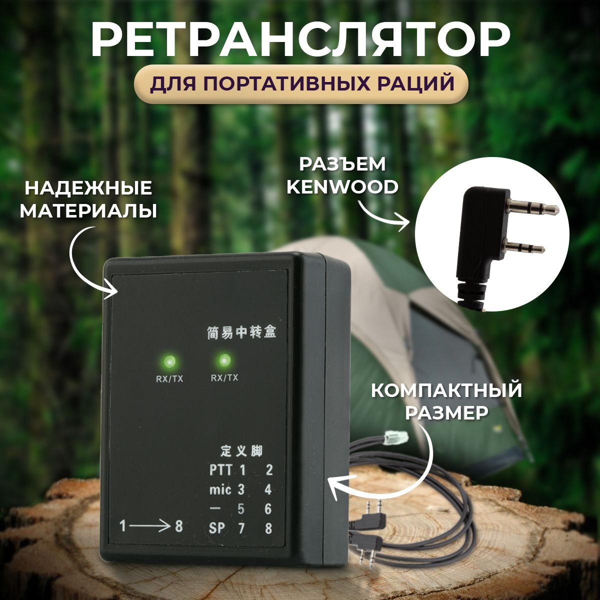 Двухстороннееретрансляционноеустройство/РетрансляторWalkieTalkieдляпортативнойрадиостанцииBaofeng/РазъёмKenwood