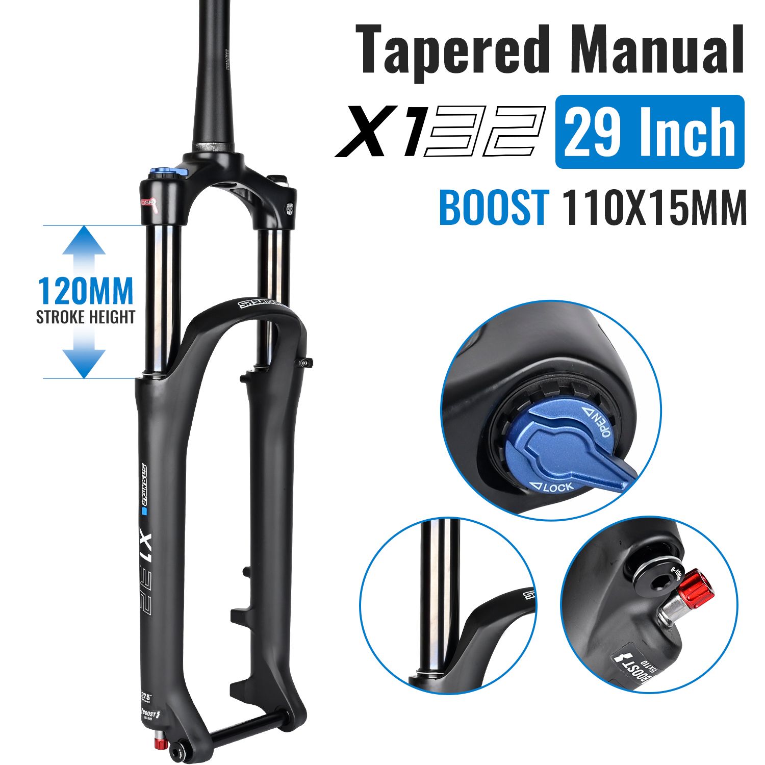 SRSUNTOURX1XCRВилкадлягорноговелосипедасподвеской,ход120мм,QR100x9илиBOOST110x15мм-27.529"-маслянаяпружинаиливоздушнаявилка-плавнаяработа