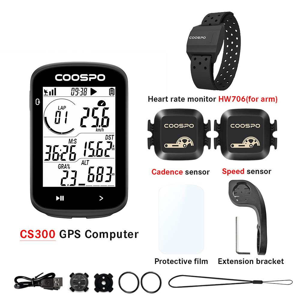 Coospo CS300 Велосипедный компьютер IPX7 Водонепроницаемый GPS 2.6 дюймовый жидкокристаллический дисплей Bluetooth ANT + Велосипедный спидометр