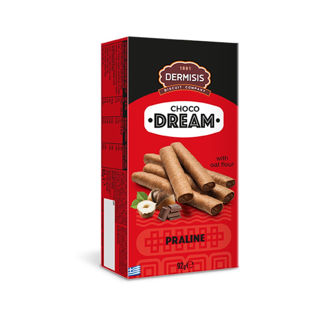 Вафельные трубочки Dermisis с шоколадно-ореховой начинкой пралине CHOCO DREAM, 92 г