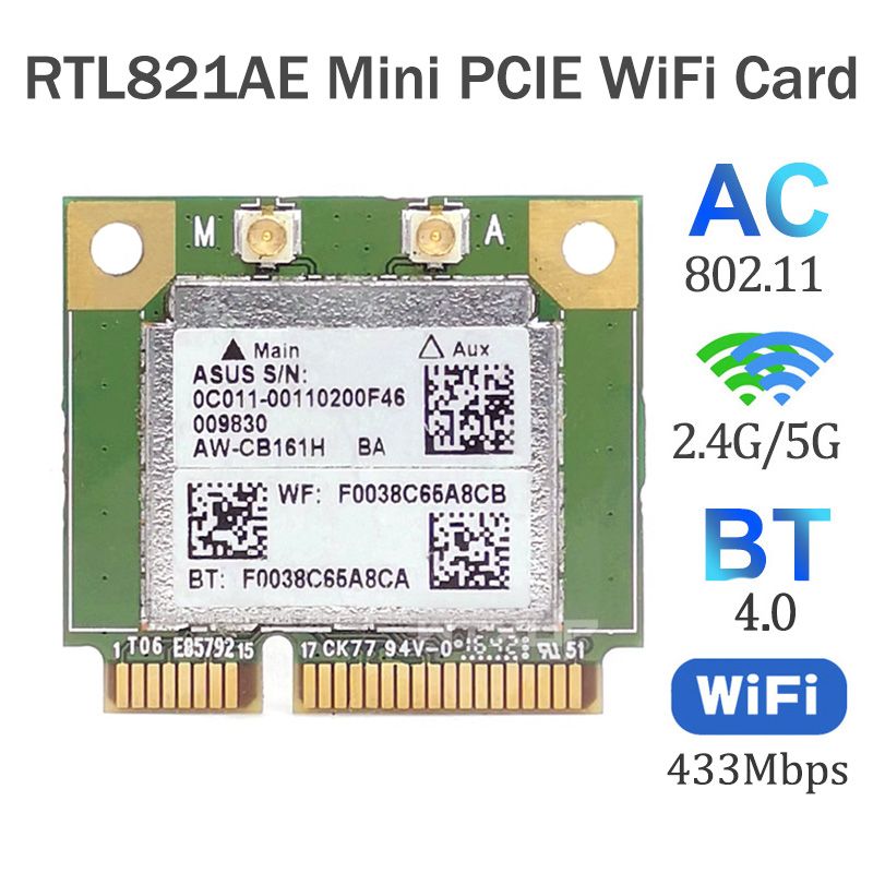 RealtekRTL8821AEAW-CB161HWifiWlanкартаBluetooth4,0комбинированныйбеспроводнойполовинныйминиPCI-Eадаптер433Мбит/с802.11ac