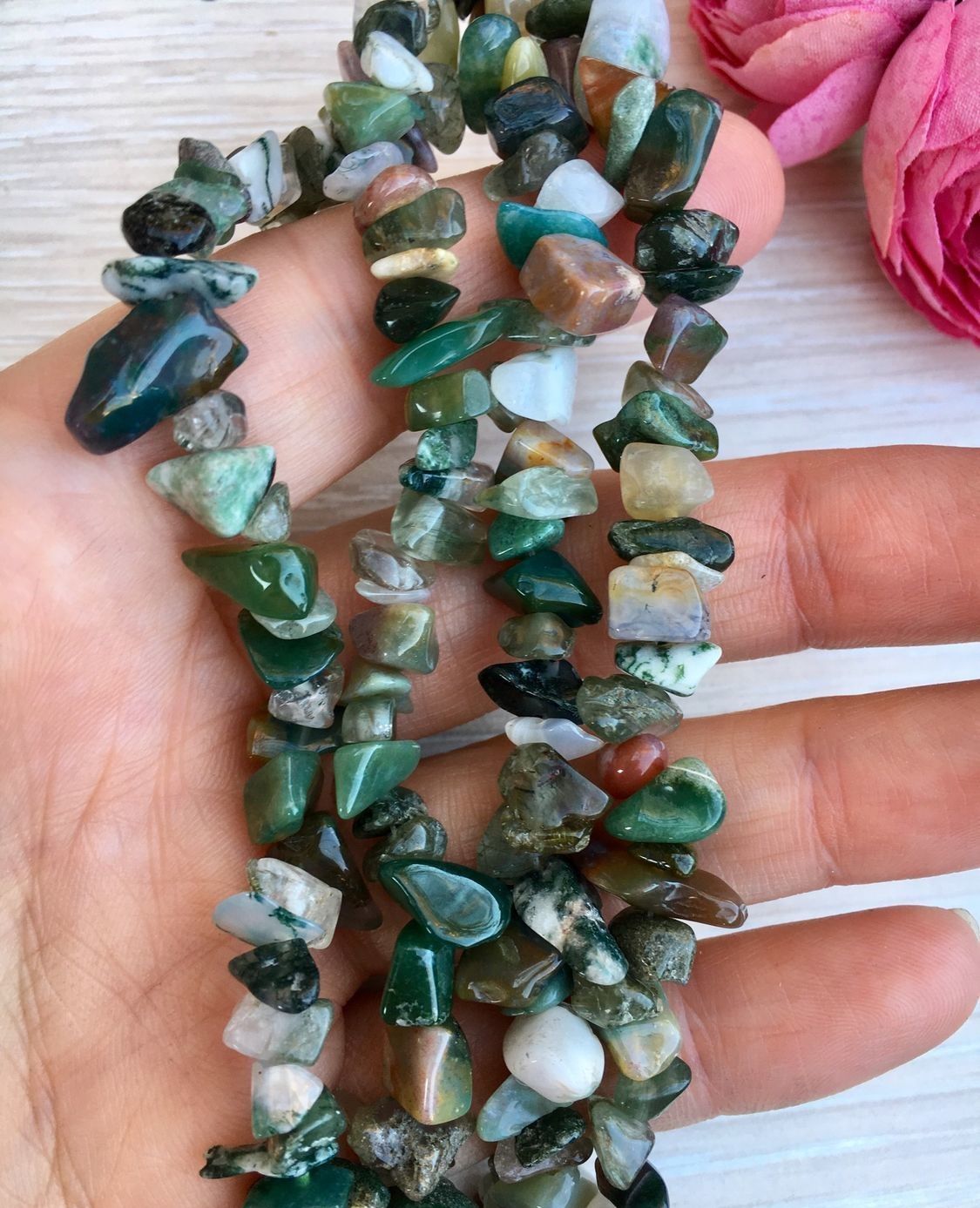 Каменная крошка индийский агат нить 41см