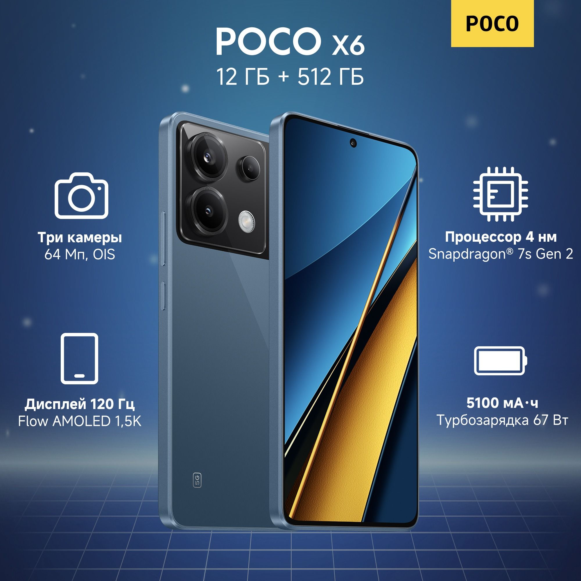 PocoСмартфонPOCOX65G12/512ГБ,синий..Уцененныйтовар