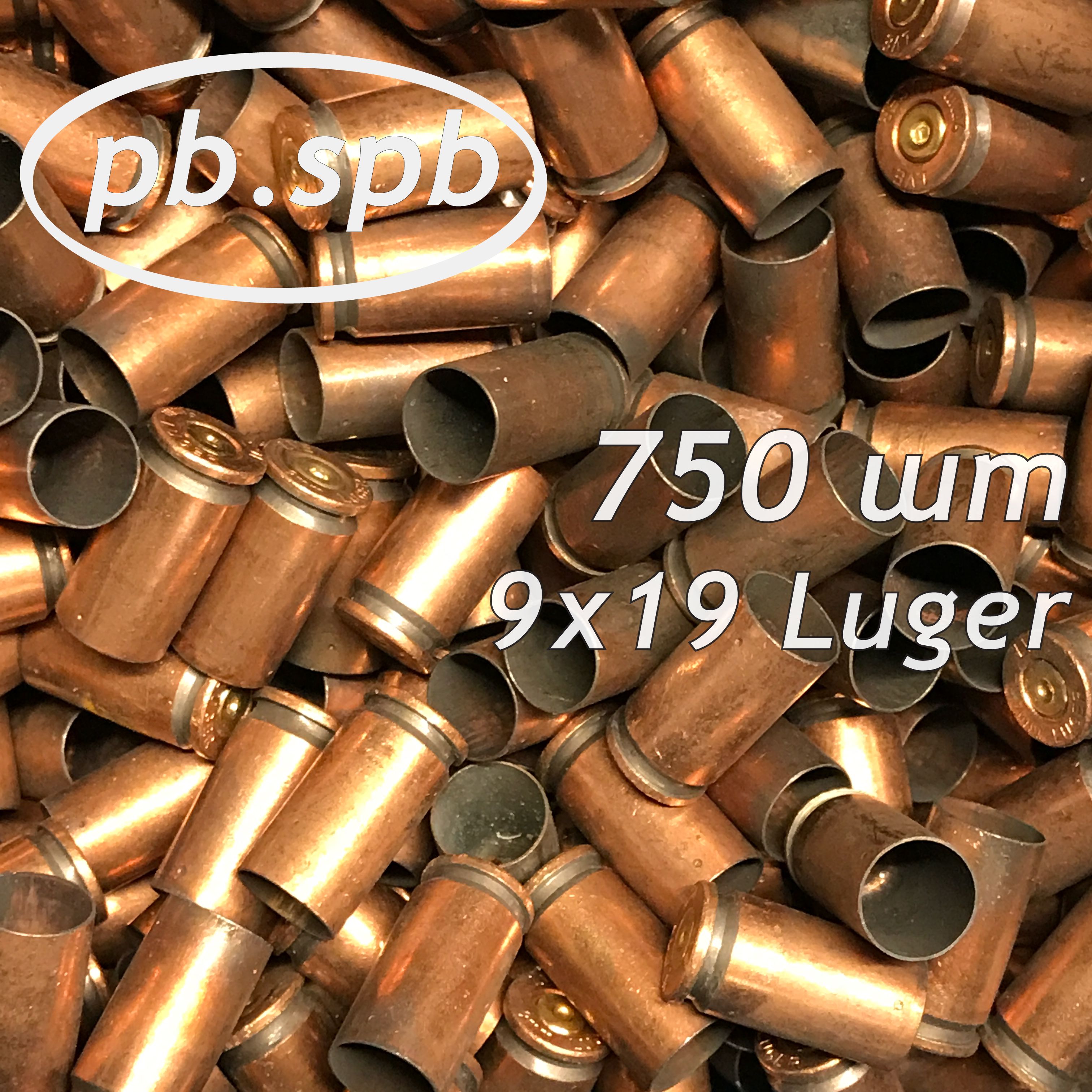 Оружейная гильза, 9x19 Luger, стальная, покрытие биметалл: 750шт