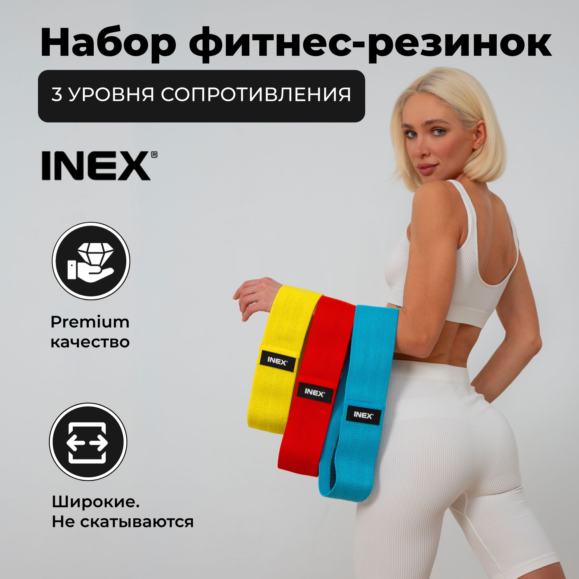 Набор тканевых фитнес-резинок INEX Body-band, 3 шт. разного сопротивления