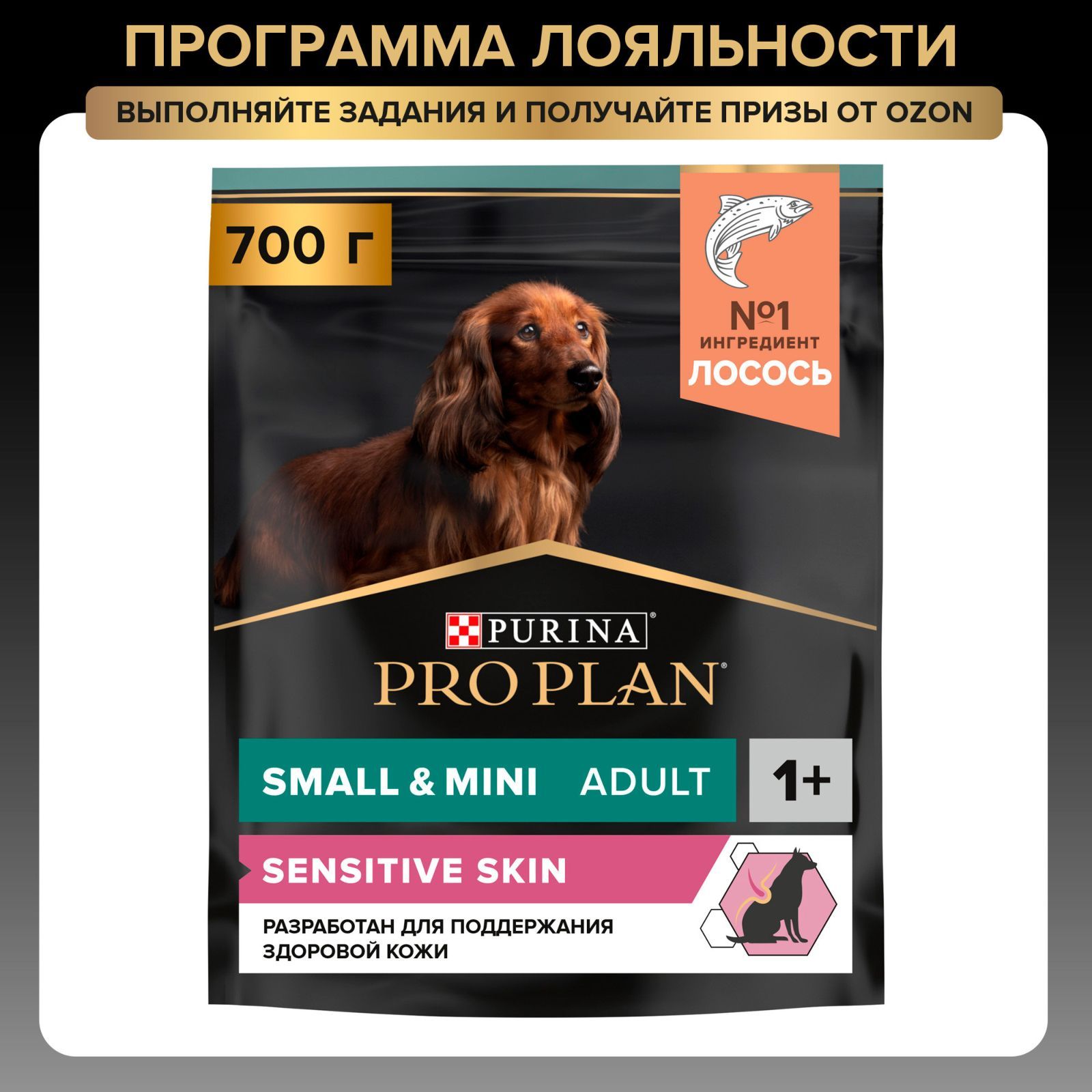 Сухой корм PRO PLAN Sensitive Skin для взрослых собак мелких и карликовых пород с чувствительной кожей, с лососем, 700 г