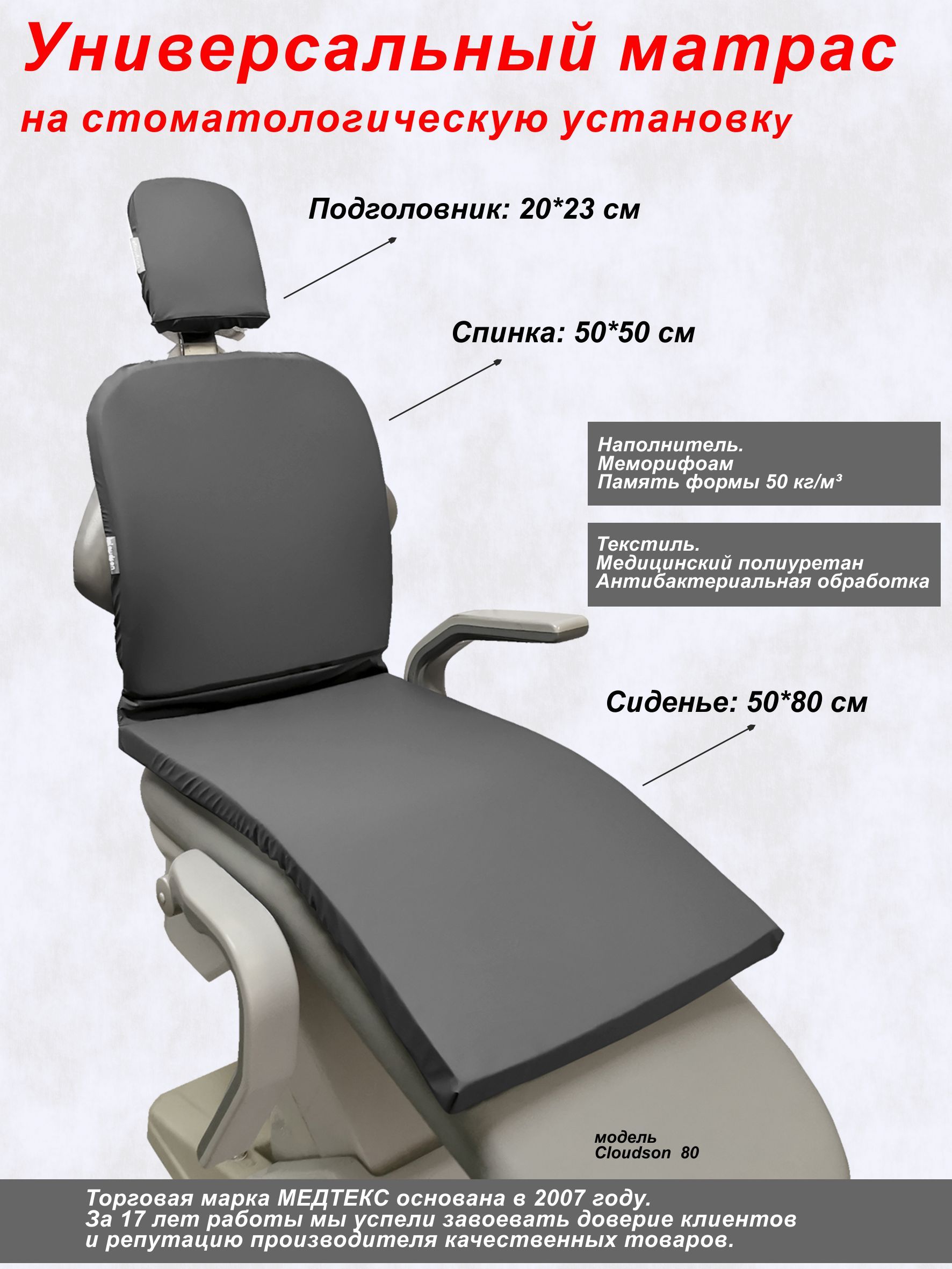 Матрас стоматологический Cloudson 80, серый