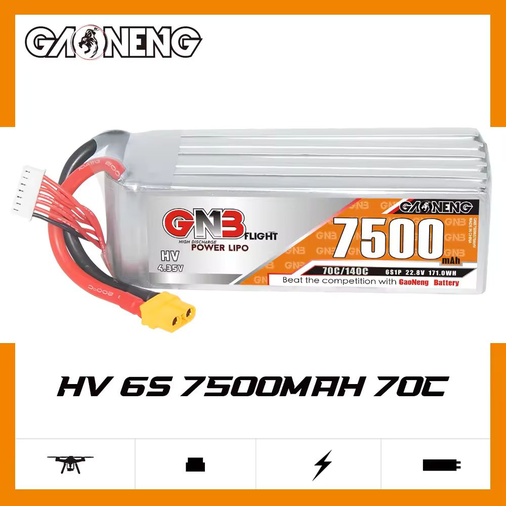 Аккумулятор Li-po GNB 7500mah 6S1P 22.8V HV 70C 60x44x141mm XT60