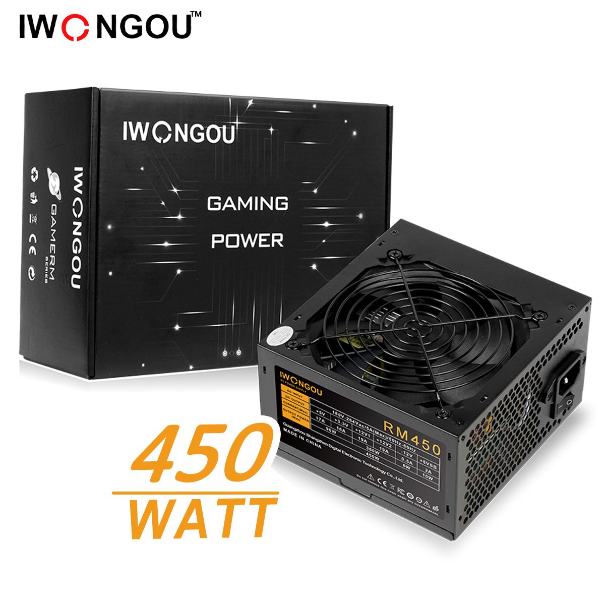 IWONGOU Блок питания для ПК 450W (RM450) ATX,12CM,20+4p,CPU(4+4),PCI-E(6+2),4*SATA,2*Molex