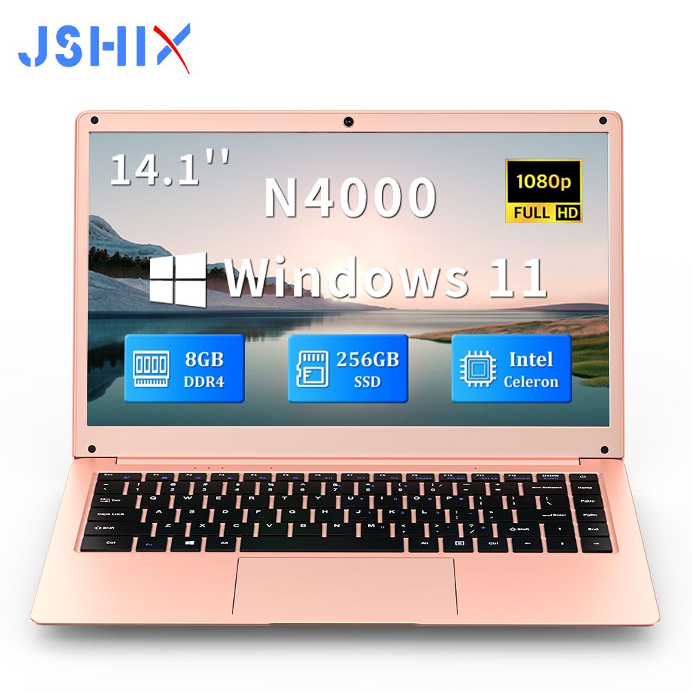 JSHIX P-Z141-N4000 Ноутбук 14", Intel Celeron N4000, RAM 8 ГБ, SSD, Intel UHD Graphics 600, Windows Pro, розовый, Русская раскладка