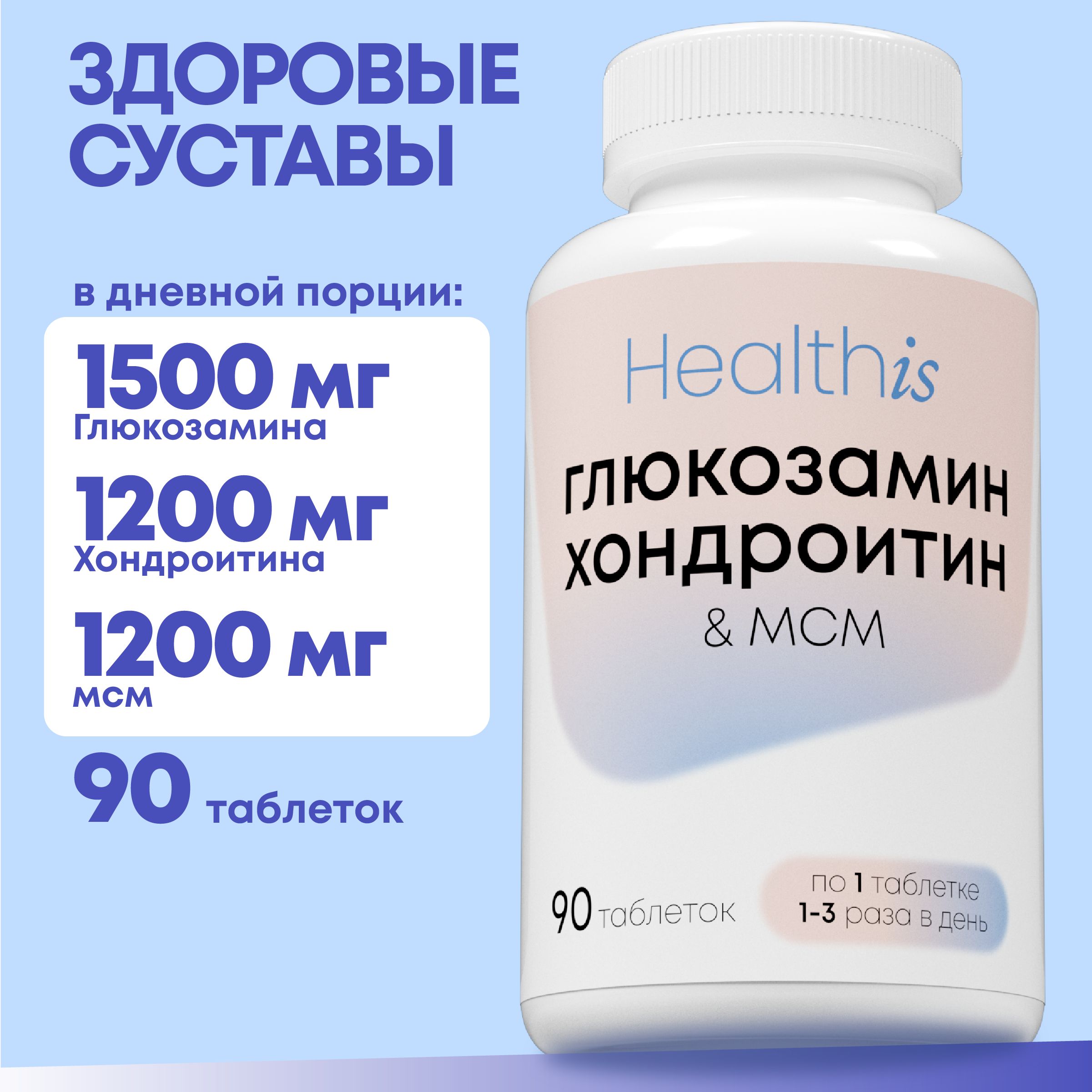 Глюкозамин с Хондроитином и МСМ / Glucosamine Chondroitin MSM витамины для суставов, связок и костей