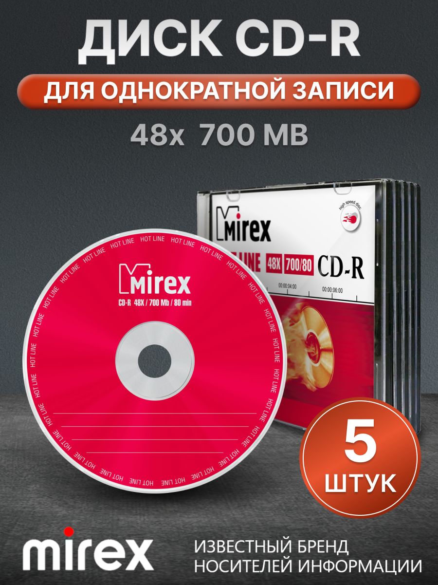 Диски для записи CD-R Mirex Hotline 48X 700 МБ Slim case 5 шт