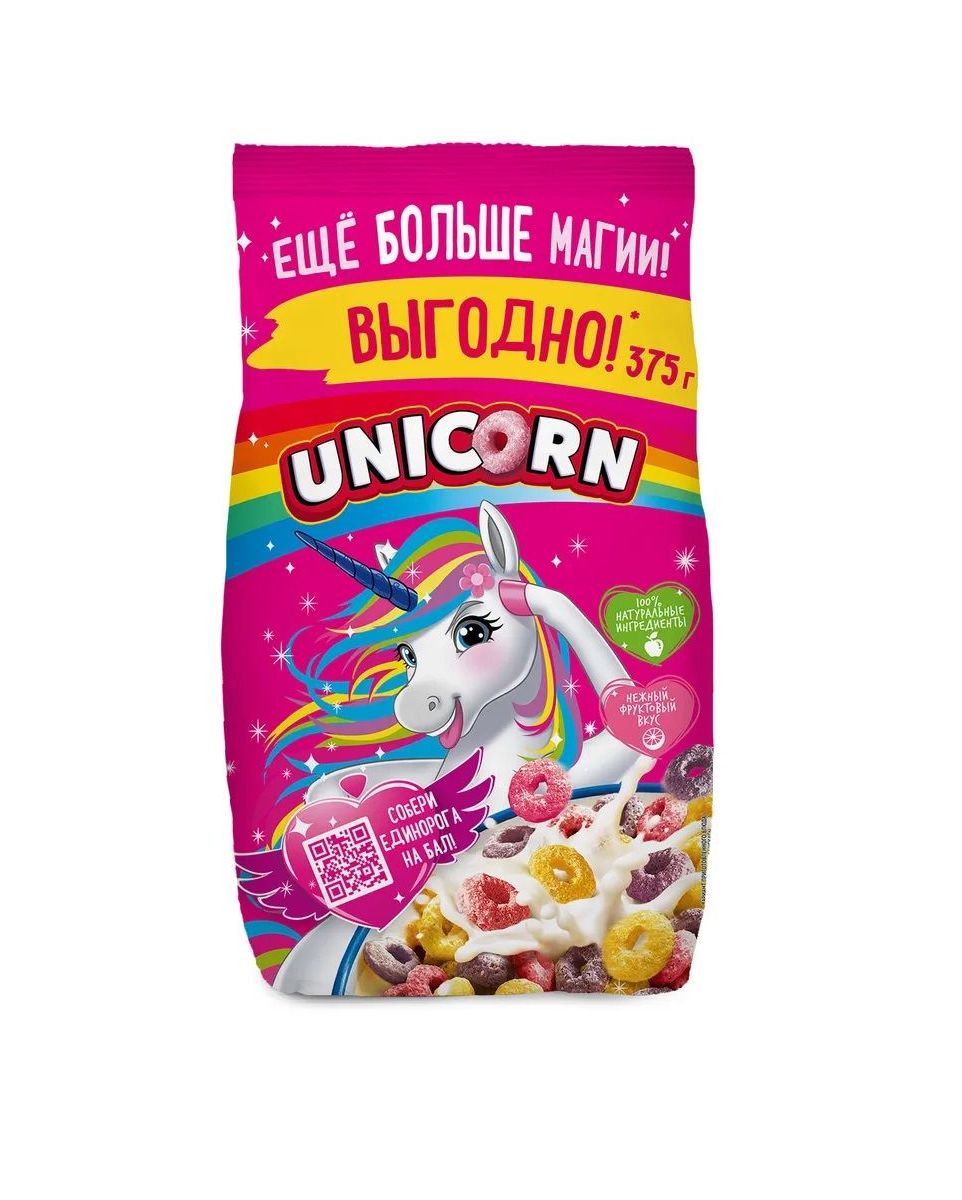 Завтрак готовый Unicorn Радужные колечки с фруктовым вкусом, Kellogg's, 375 г, Россия