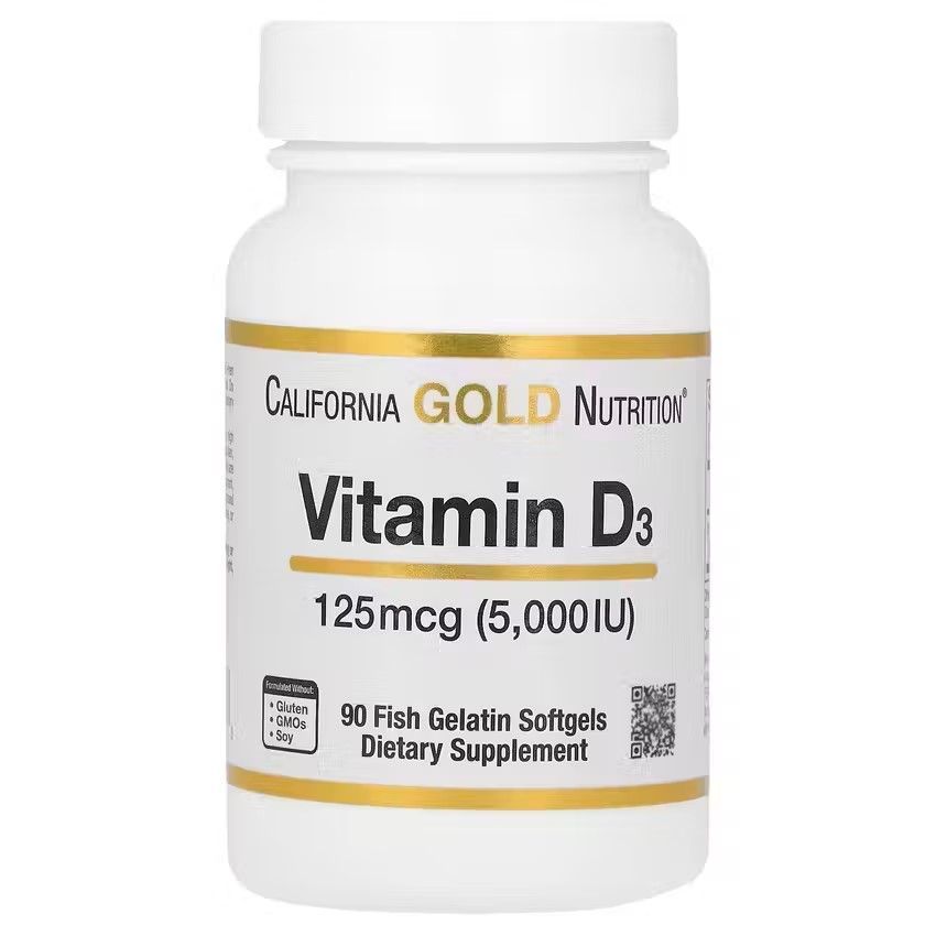 Витамин Д3 5000 МЕ, 90 капсул вит Д (холекальциферол), Vitamin D3 California Gold Nutrition (США)