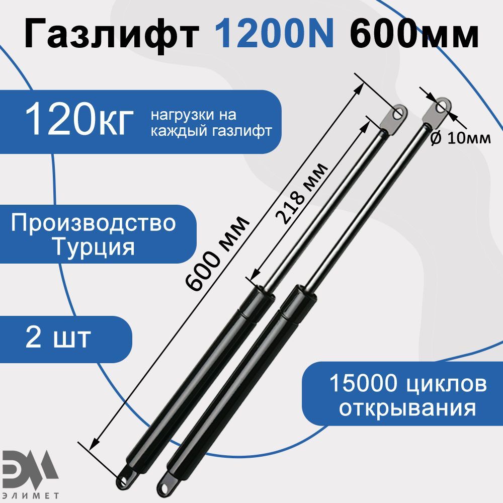 Газлифт мебельный "Элимет" 1200N 600мм (2шт.)