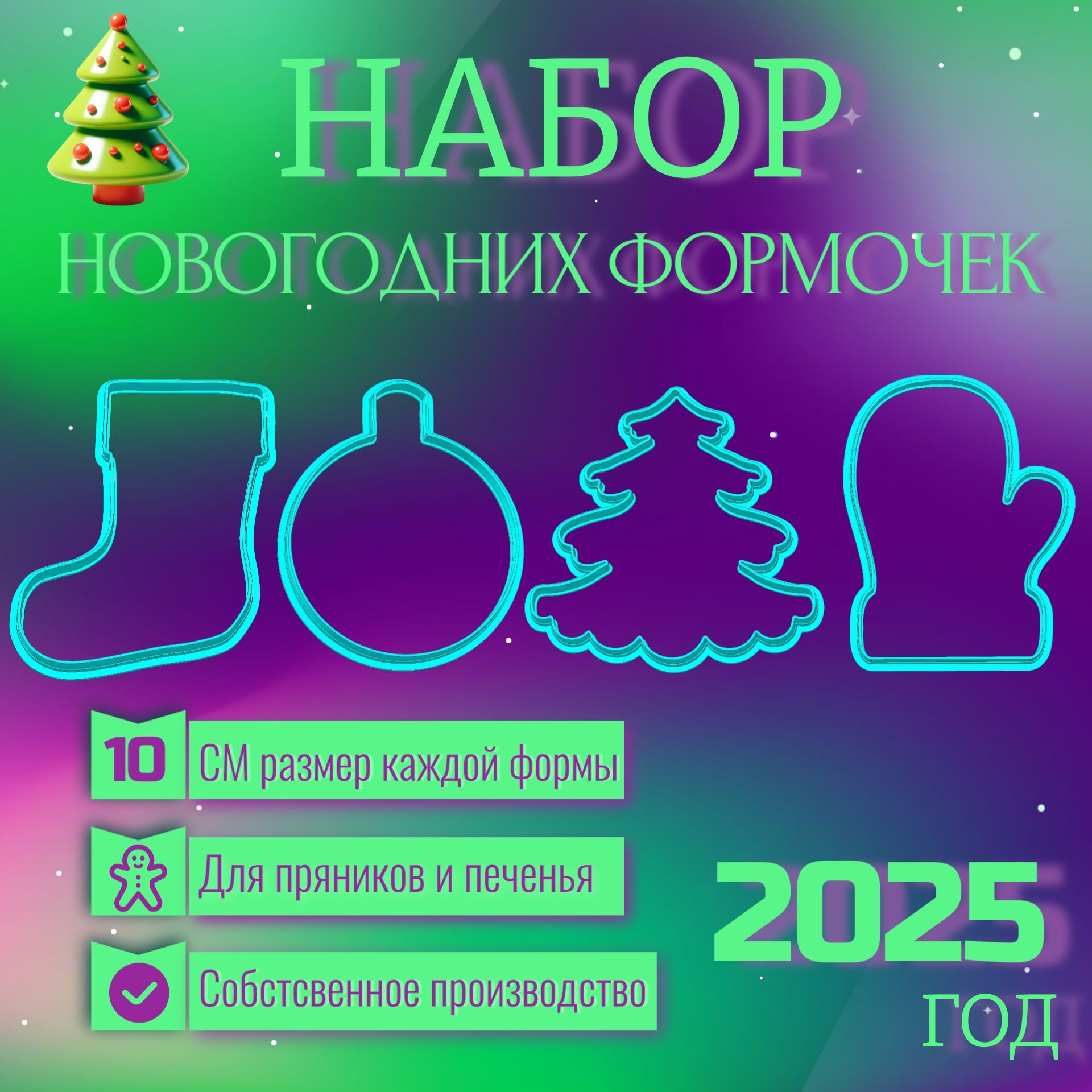 Формочки для вырубки теста новый год 2025 4 шт