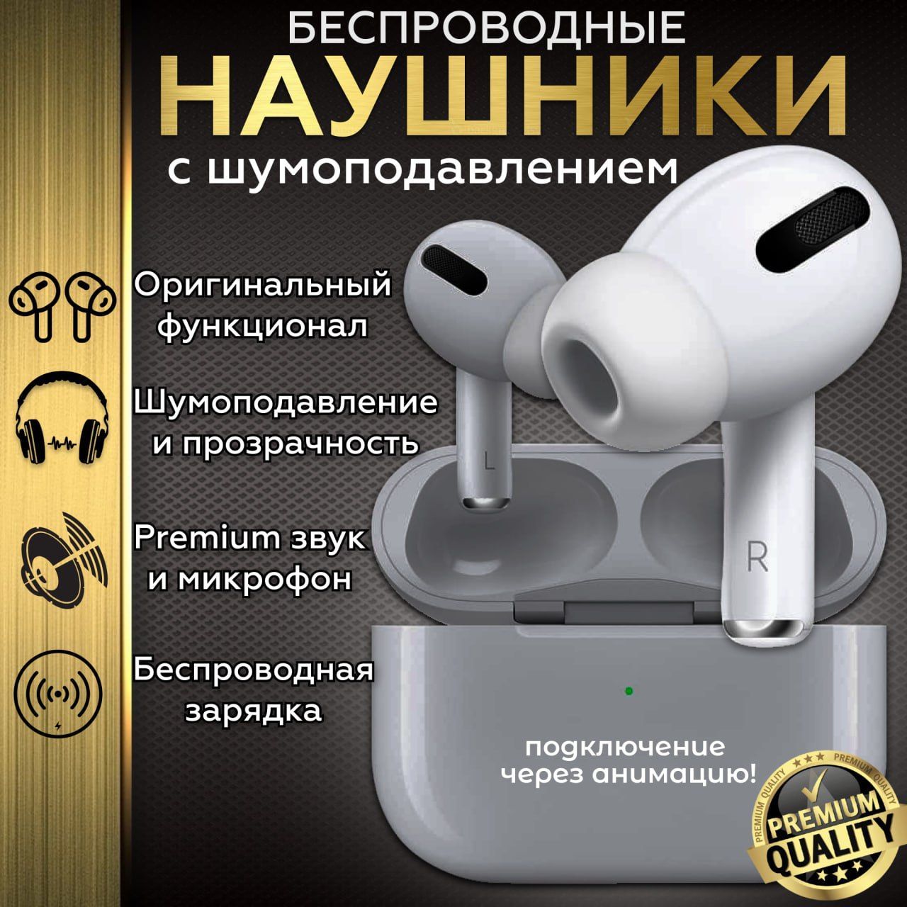 Наушники беспроводные с шумоподавлением и микрофоном Pods Pro 2 Premium