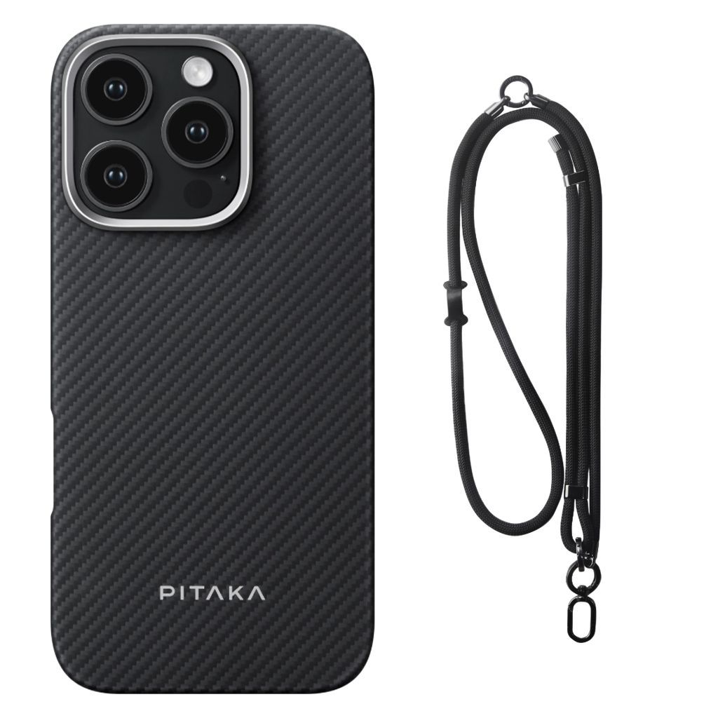 ЧехолPITAKAUltra-SlimCase&1to3PhoneStrapдляiPhone16ProMax,цветЧерно-серый(Black/Grey)