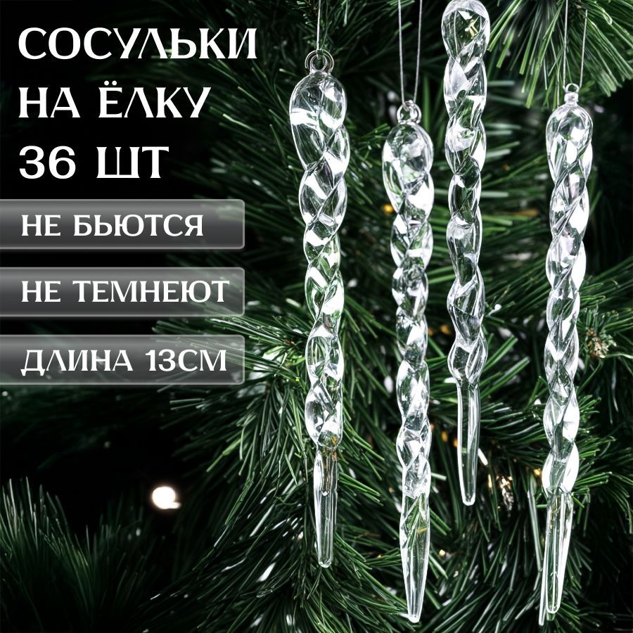 Новогодние игрушки на елку "Сосульки" набор 3*12 шт.