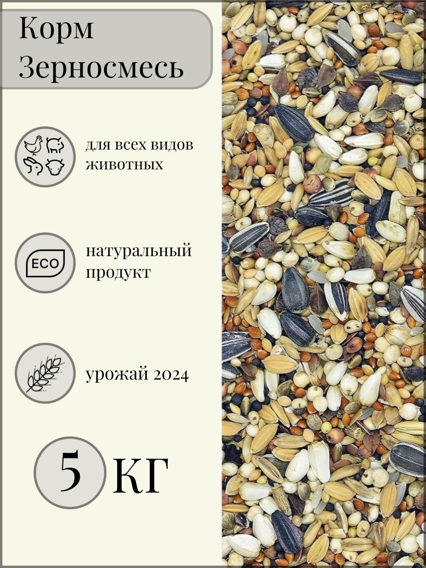 Зерновая смесь 5 кг. Корм для птиц, для животных. Кормовая добавка