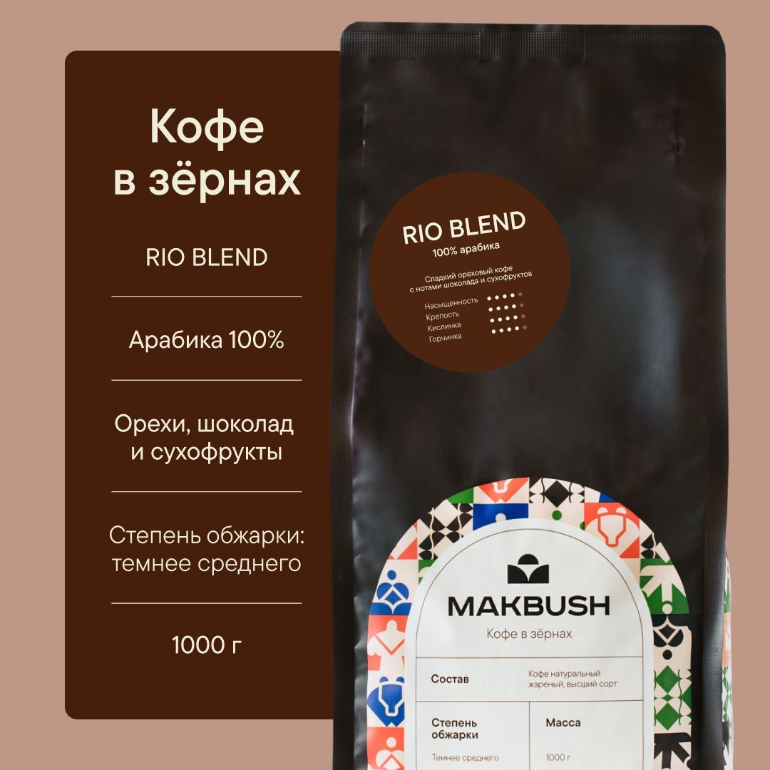 Кофе в зернах MakBush RIO BLEND 1 кг, арабика 100%, натуральный, свежеобжаренный