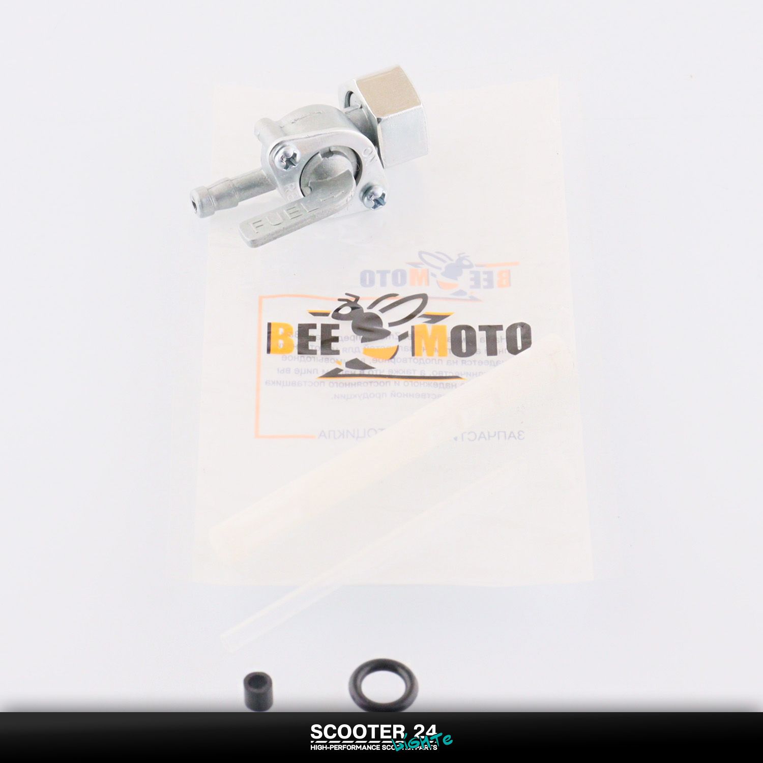 Кран топливный в бензобак для мопеда Alpha / Delta (гайка 14mm / штуцер 180*) Альфа Дельта 70 - 125 кубов бензокран краник