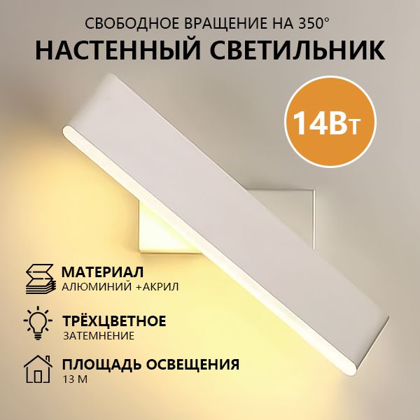 Светодиодныйнастенныйсветильник,трехцветныйсзатемнением,белый,крепежныевинты