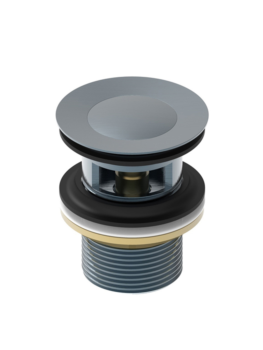 Фото товара на маркетплейсе ozon Донный клапан для раковины с переливом, система клик-клак, латунь, матовый графит, IDDIS, Slide, SLIGM00i88