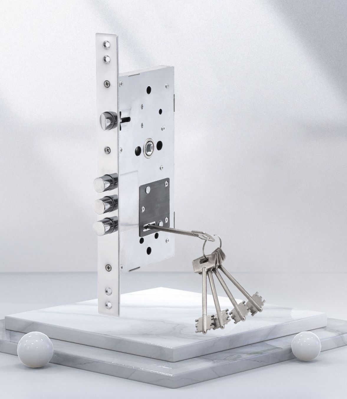 Замок врезной сувальдный для входной металлической сейф двери Akomuto ЗВ-252-8, хром