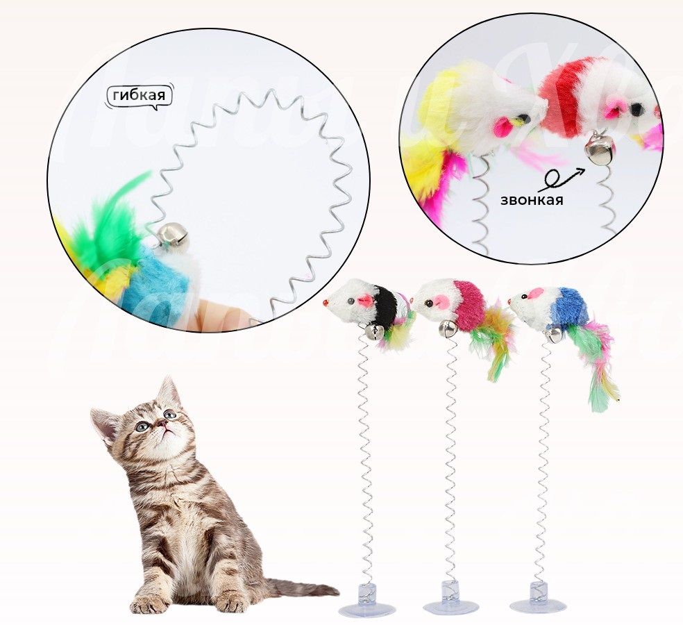 Игрушка мышка для кошек, котят и котов/ мышь с перьями и колокольчиком(图2)