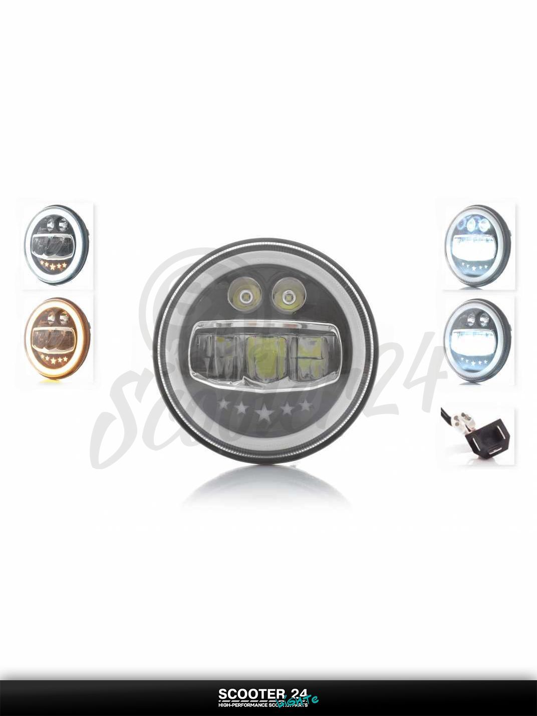 Фара мото диодная круглая D177 H4 2 габарита (белый/желтый) C55-3S1 универсальная на мотоцикл / питбайк и скутер квадроцикл АШ4