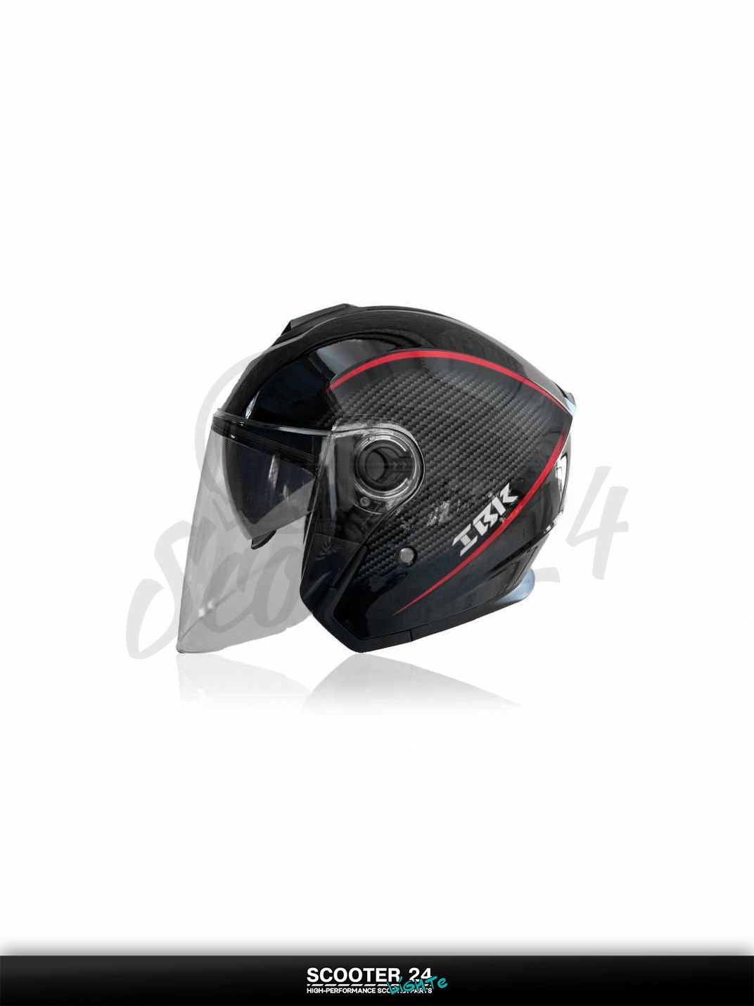 Мотошлем открытый "IBK" (#705 черный глянец, карбон очки, M) шлем на мотоцикл / мопед и скутер