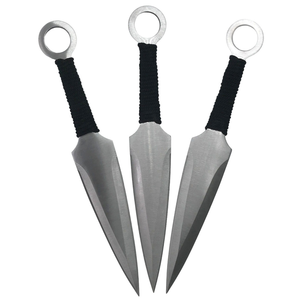 Нож метательный кунай серый металлик в черной обмотке (набор 3 штуки в чехле) 23 см  #1