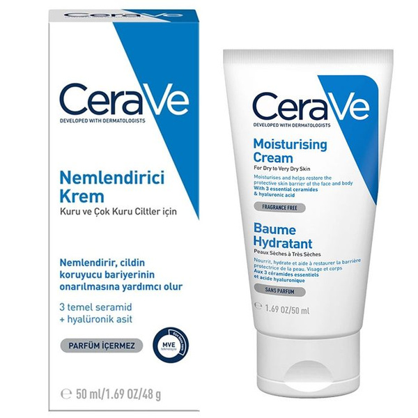 CeraVe Увлажняющий крем для сухой кожи с керамидами и гиалуроновой ...