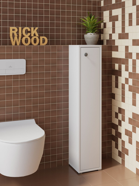 Тумба Rick Wood тумбочка узкая напольная для ванной, 20х95х22 см, Белый ...