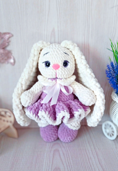 Мягкая игрушка Зайка 28 см вязаная плюшевая ручной работы - купить с ...