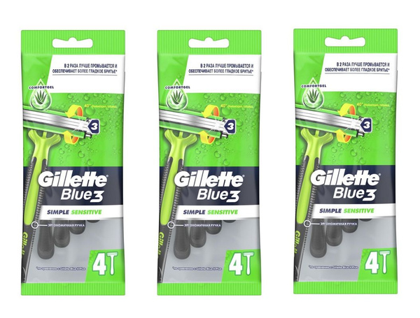 Gillette Бритва одноразовая Blue 3 SImple Sensitive, 4 шт, 3 уп ...