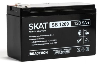 Бастион SKAT SB 1209 АКБ свинцово-кислотная тип AGM 12V 9Ач Iзар. 2,7 А ...