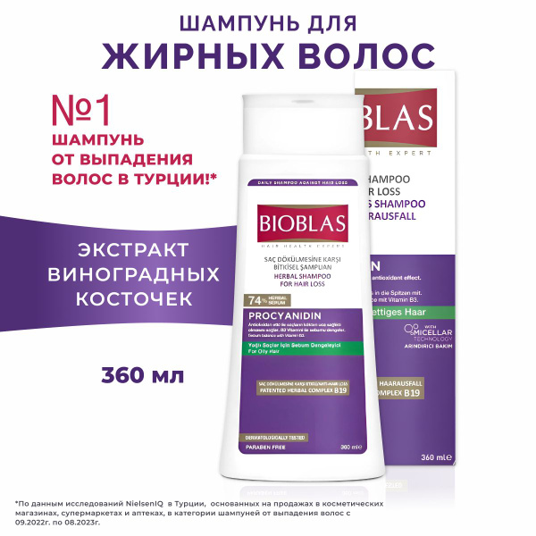 Bioblas Шампунь женский ПРОТИВ ВЫПАДЕНИЯ для жирных волос с экстрактом ...
