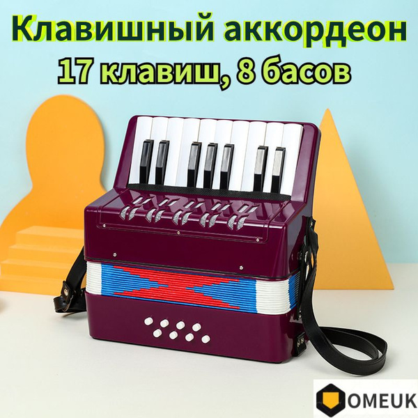 Аккордеон,Тип клавиатуры FF-17K,17 клавиш, 8 басов,Начинающий ребенок ...